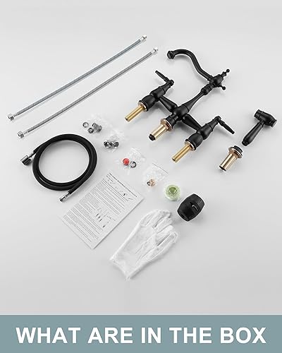 Miniatura 7 de ALEASHA Grifo de cocina con rociador lateral, 4 agujeros de latón para cocina, juego central de 2 manijas, grifo vintage de 8 pulgadas para