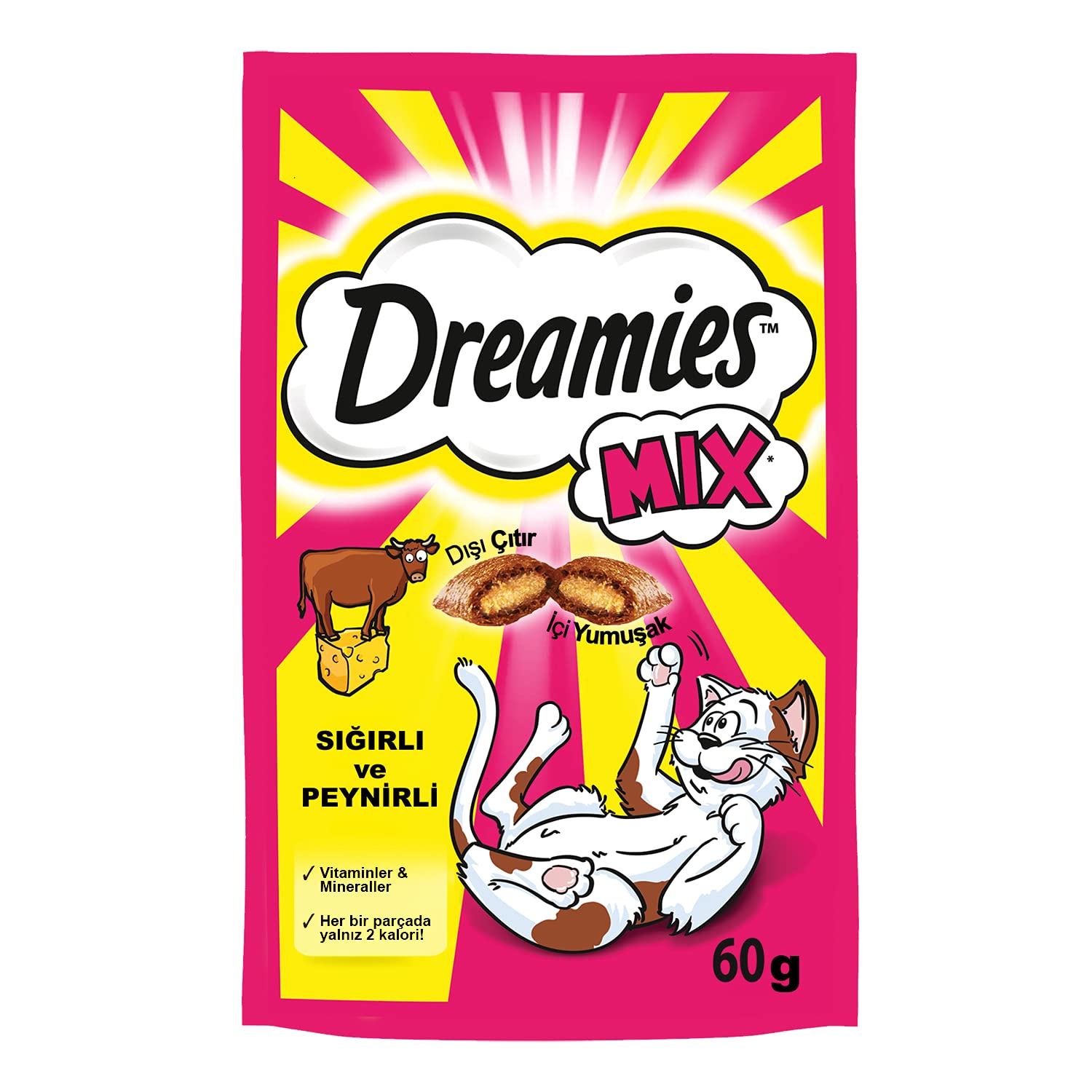 Dreamies Klassiker Przekąska dla Kotów, Wołowina/Ser, 6 x 60 g
