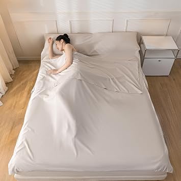 Sleeping Bag Liner Sleep Sack Travel Washed Cotton Sheets for Hotel Bags for Adults Liners, Lightweight Single & Double Camping Sleeping Inner Hostel Fresh Back Hiking Bed Light Coffee, Full