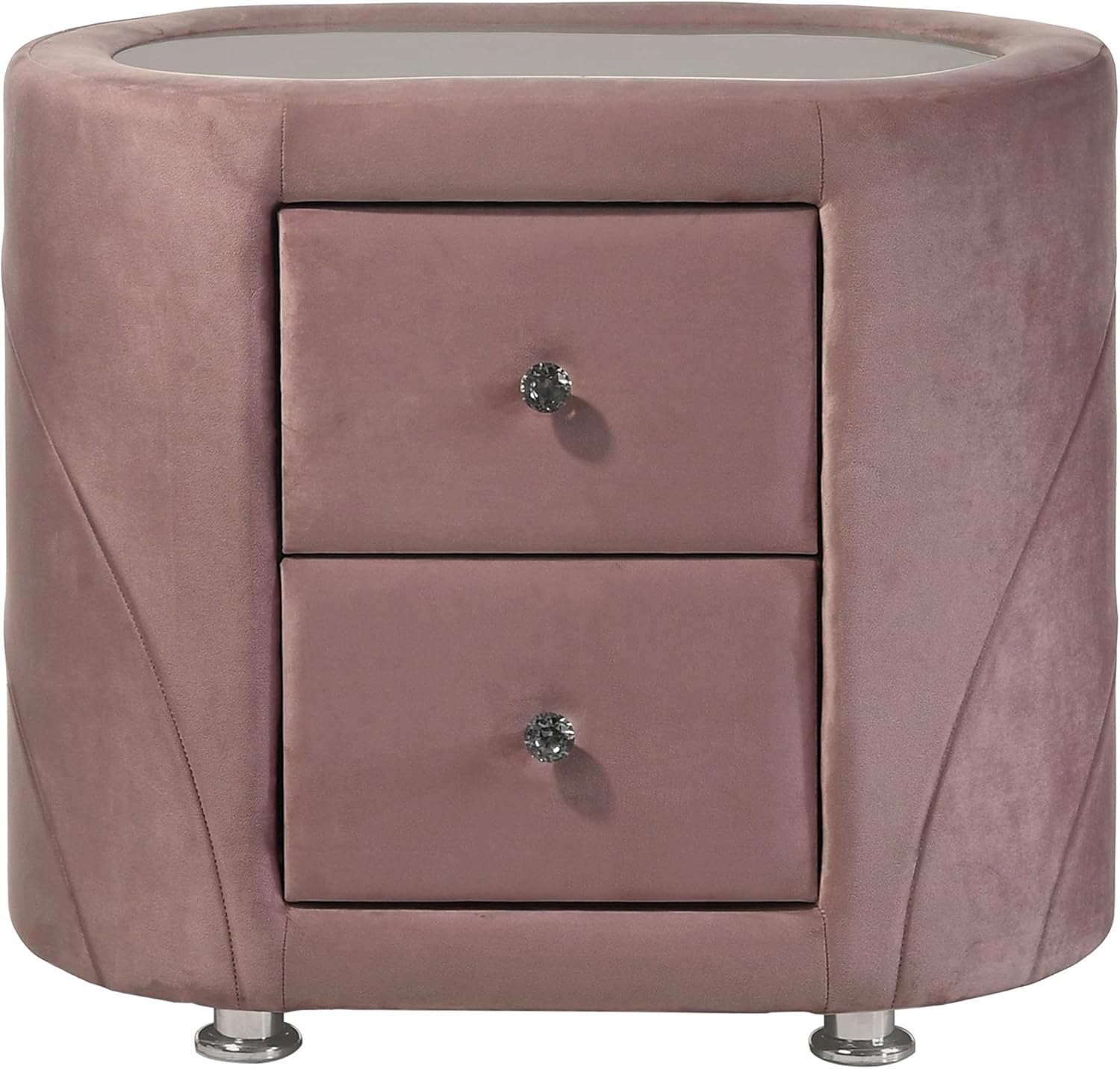 Acme Salonia 2 Drawers Velvet Upholstery Nightstand with Mirror Top in Pink
