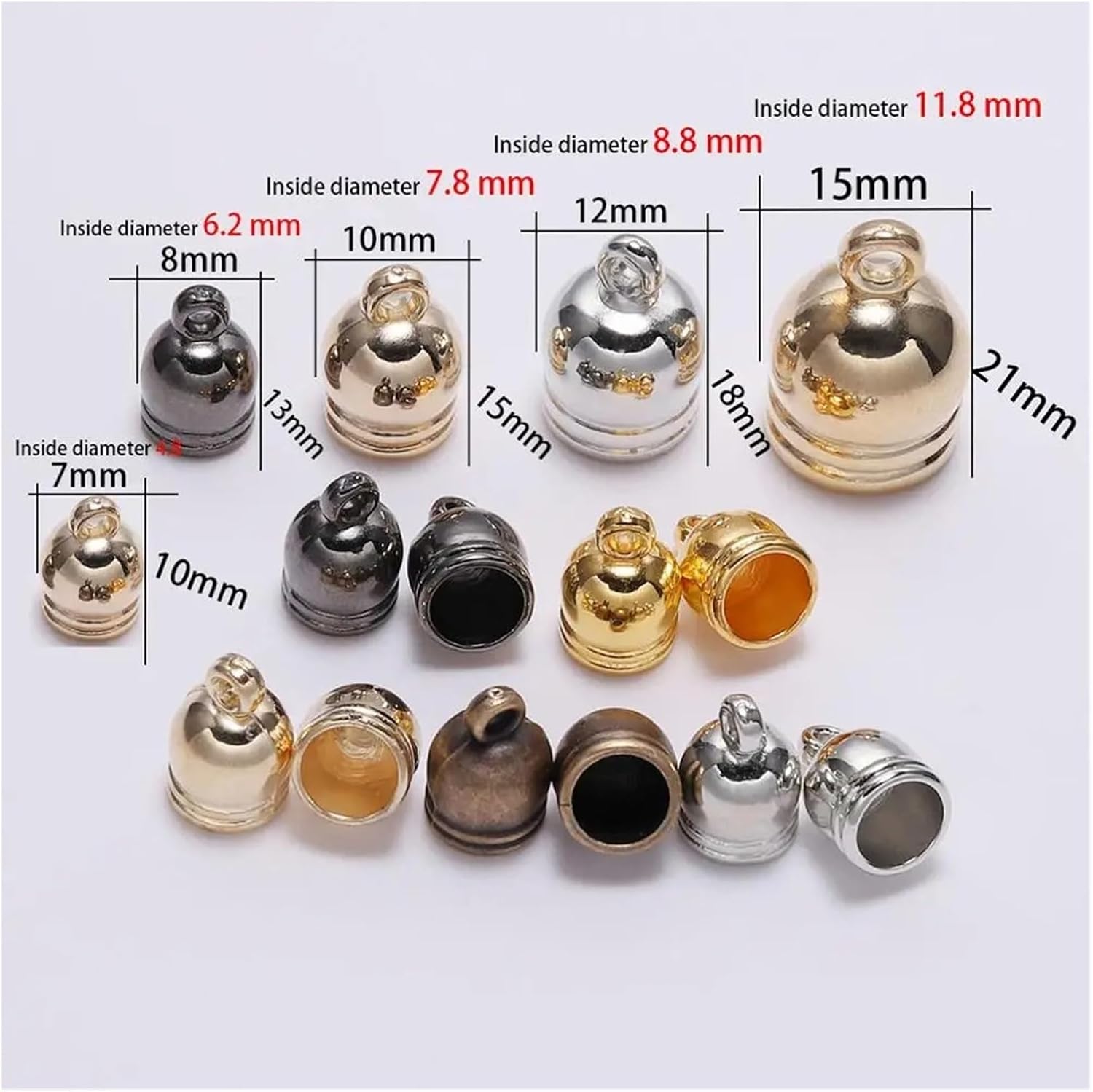 Fold Over Cord Ends 600pcs End Tips Tassel Caps Leather Cord Crimps Beads Fastener for Jewelry Making(Gold,10mm)