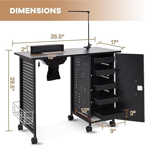 Miniatura 6 de WELLHUT Nail Table Station Pro - Mesa de manicura móvil con marco de acero, manicurista, escritorio, spa, sala de estar, muebles, equipo de belleza