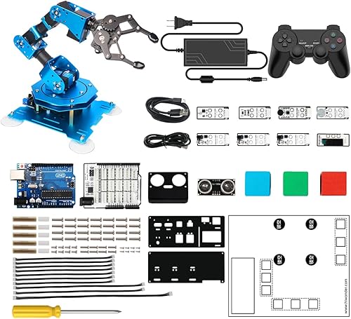 Brazo robótico 6DOF Kit de brazo robot con desarrollo secundario compatible con Arduino, kit de programación DIY Robot STEAM con sensor y código