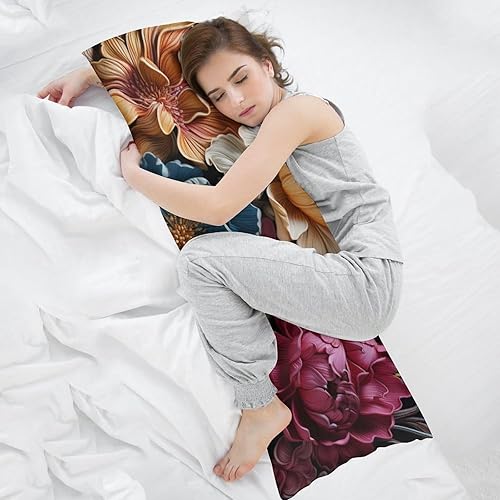 Miniatura 5 de Funda de almohada corporal floral azul de 20 x 54 pulgadas de largo, con cremallera, funda protectora de almohada floral de primavera y verano, con