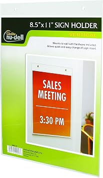 Nu-Dell 8.5 x 11 Inches Vertical Wall Mount Sign Holder, Clear