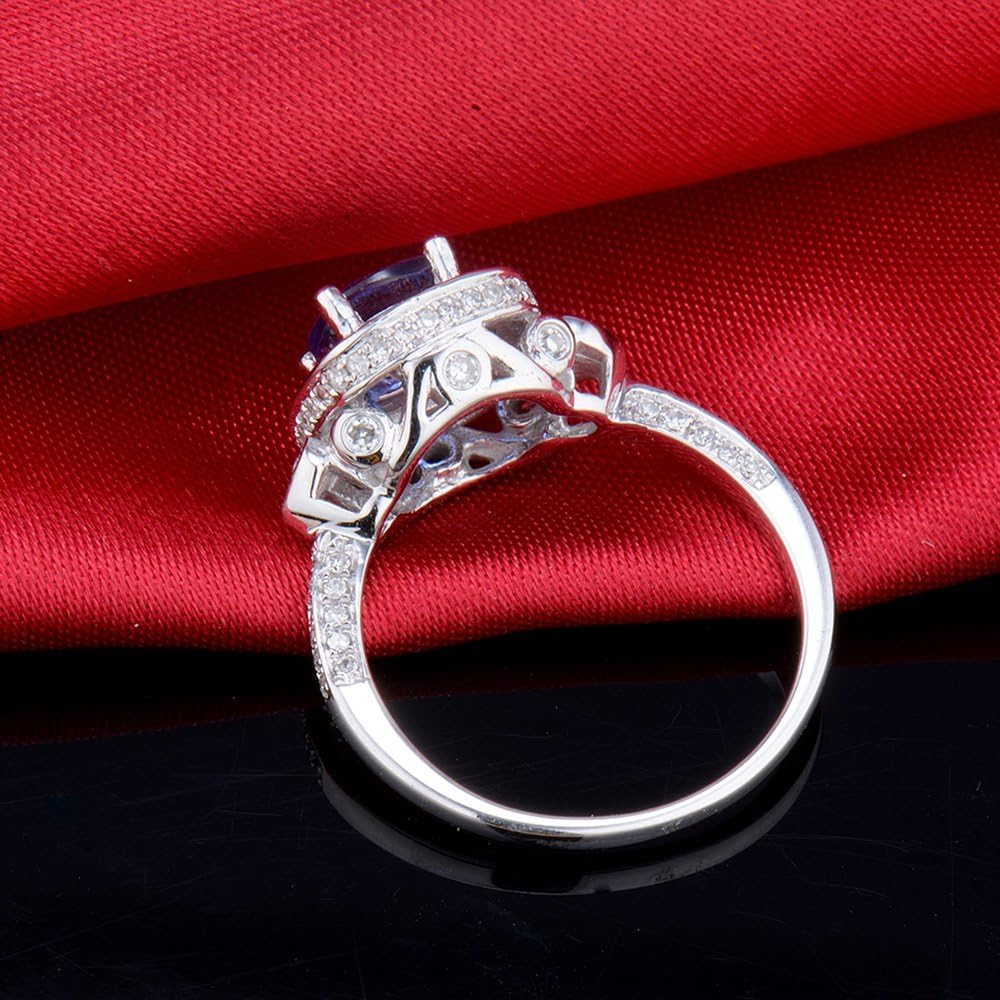 14K Solid White Gold Deep Blue Tanzanite Engagement Diamonds Ring Wedding Band for Women Promotion