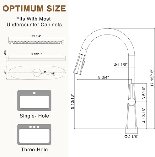 Miniatura 6 de CASAINC Grifo de cocina con rociador extraíble, moderno grifo de fregadero de cocina extraíble de una sola manija, grifos de fregadero de 1 o 3