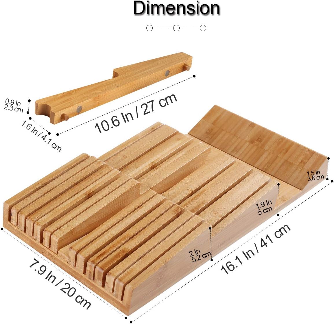 NIUXX Bamboo In-Drawer Knife Block Set for 12 Knives(Not Included), Large Kitchen Detachable Washable Cutlery Slot Organizer Storage Holder for Sharpening Steel and Cutter - Image 3