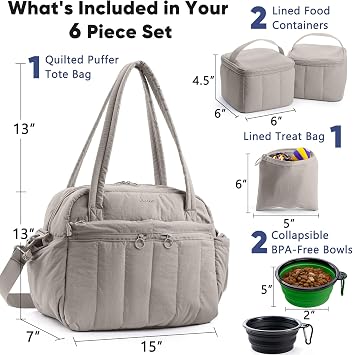 Dog Travel Bag for Supplies, Airline Approved Pet Travel Organizer with 2 Food Containers & Collapsible Bowls, Large Capacity Dogs Tote Bag for Weekend, Stylish Dog Mom Gift for Pet Lovers