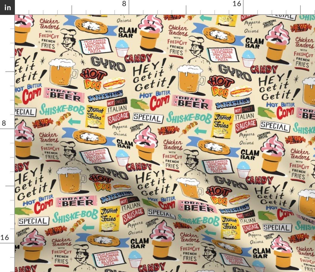 Buy retro foods Fabric Hot Dog Corn Ice Cream Retro Vintage Coney