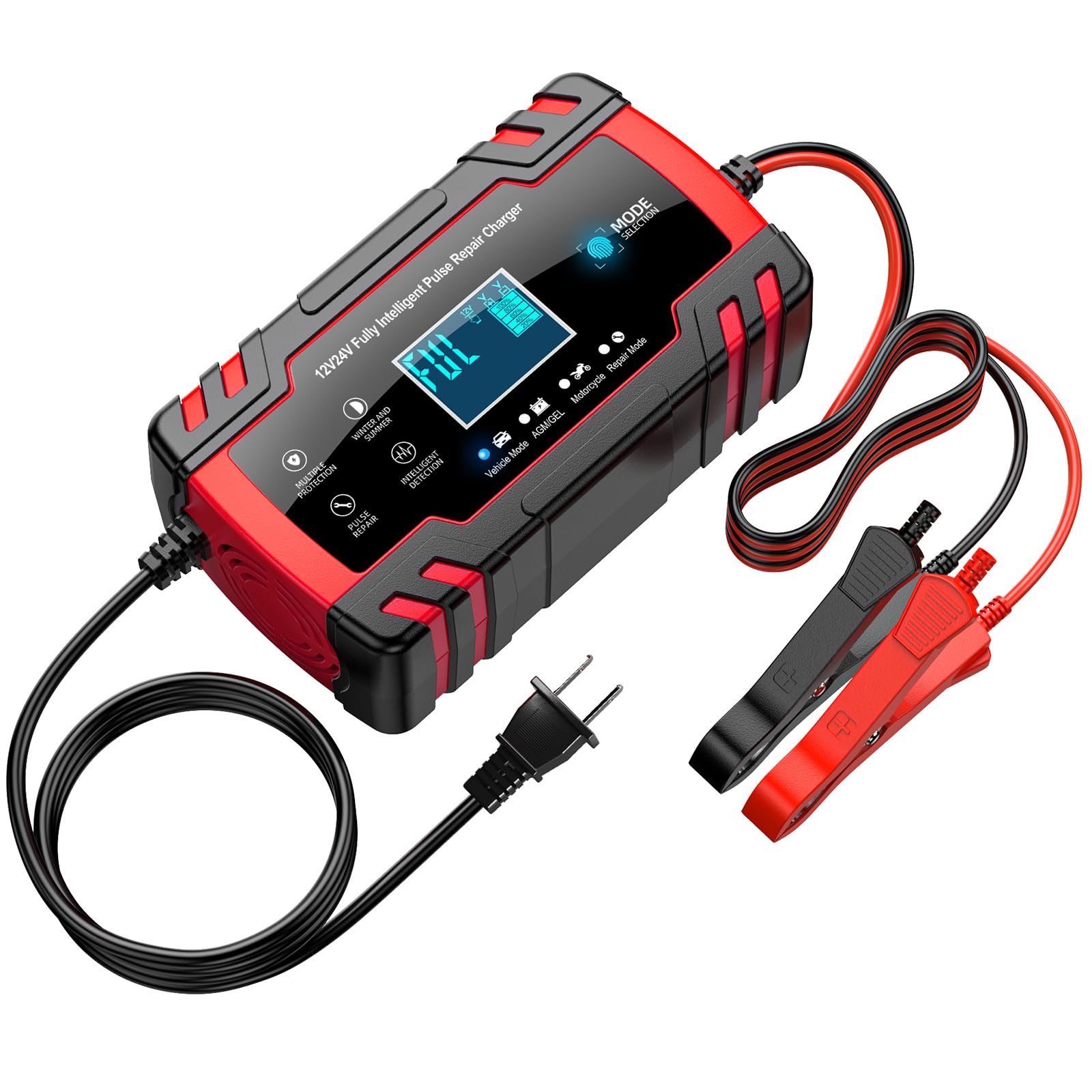 Battery Charger 10-Amp 12V and 24V Fully-Automatic Smart Car Battery Charger, Battery Desulfator with Temperature Compensation, and Battery Maintainer Trickle Charger