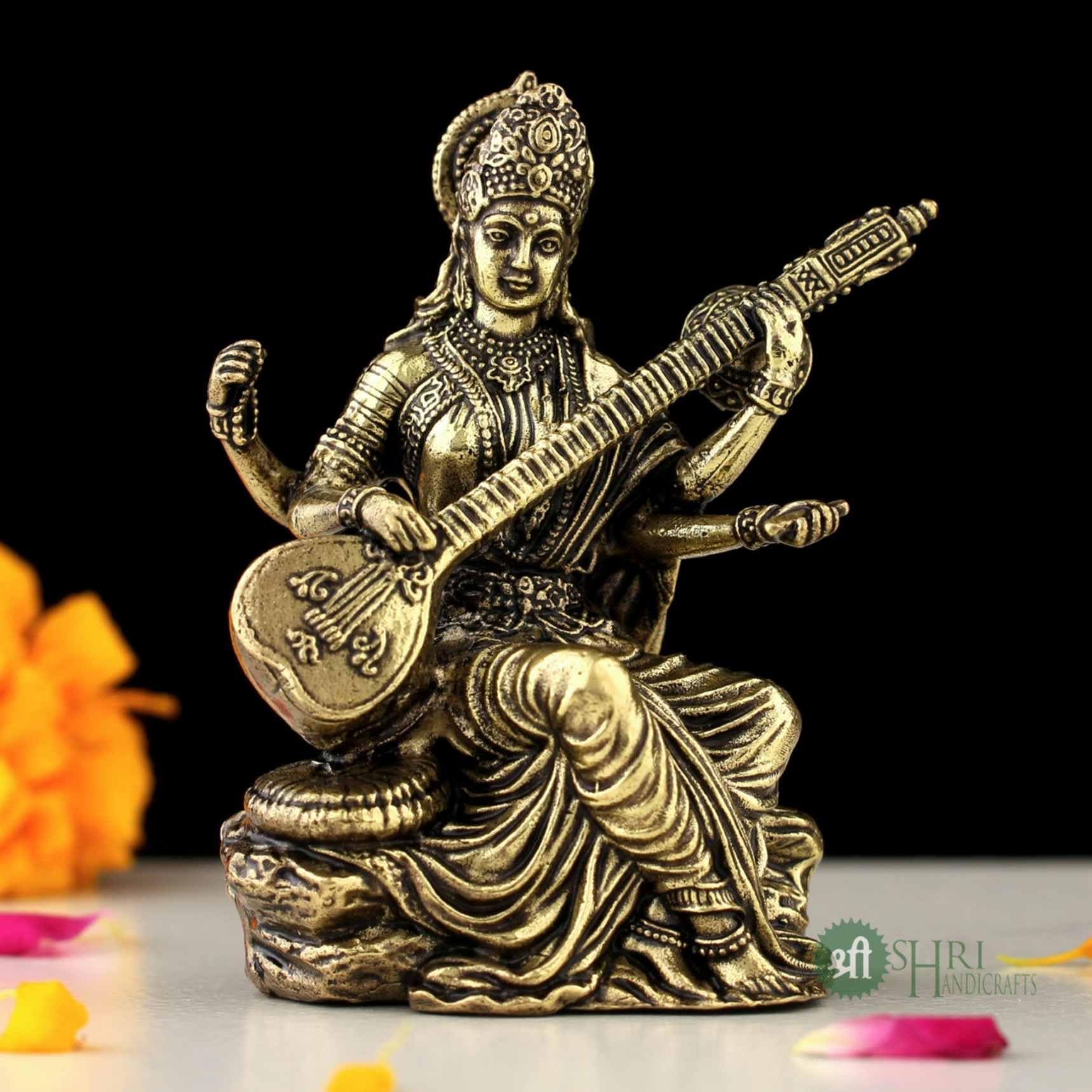 Saraswati Statue - Brass Goddess Idol for Home -3