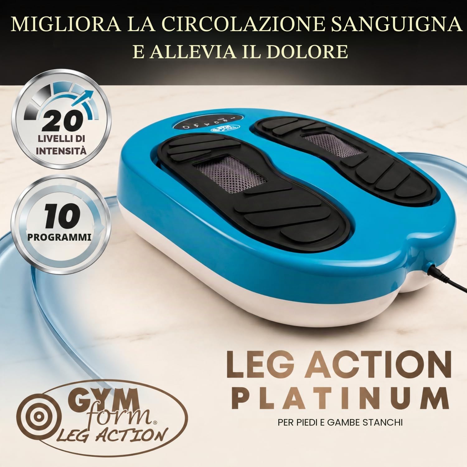 Massagiatore per Piede e gambe GYMFORM Leg Action Platinum, Massaggio Shiatsu, Telecomandato, 10 programmi, 20 velocità per Migliorare la Circolazione e Alleviare il Dolore