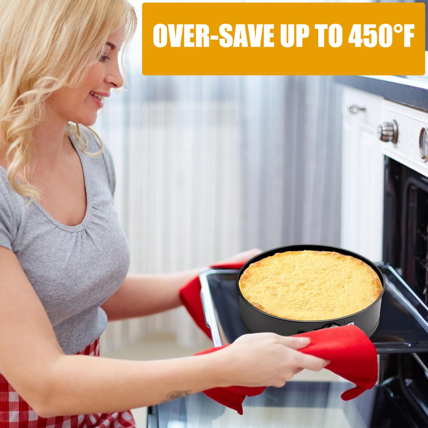 Moldes para hornear de 9 pulgadas, redondos, a prueba de fugas, antiadherentes, extraíbles, para tartas, tartas de queso, pizza y quiches 5