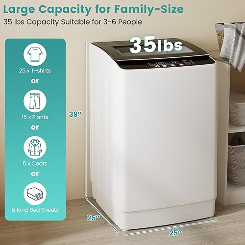 Miniatura 3 de Auertech Lavadora de 35 libras, lavadora portátil totalmente automática con pantalla LED, 12 ciclos de lavado, 8 niveles de agua, lavadora de gran