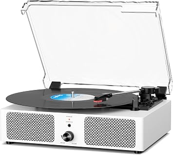 Vintage Wooden Record Player with Bluetooth 3-Speed Belt-Driven Turntable Built-in Speakers, Beginner Friendly Retro Phonograph for Home Decor, for Vinyl Enthusiasts White