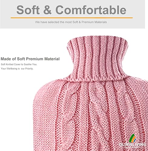 Miniatura 2 de Botella de agua caliente transparente clásica de 2 litros con cubierta de punto, alivio de calambres, control del dolor y noches acogedoras,