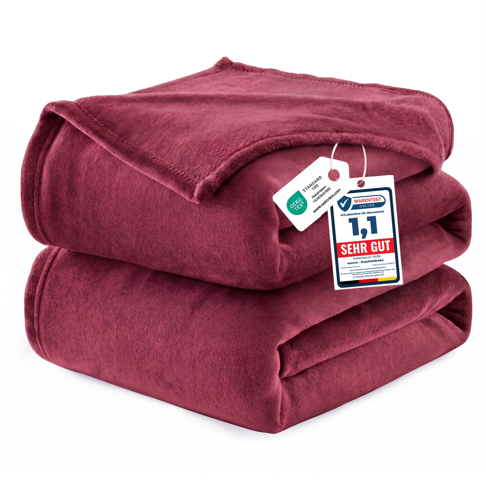 WAVVE Plaid Coperta Pile di Flanella 260gsm - 220x240 cm, Bordeaux - Pled Divano Pelosa Letto Matrimoniale King 240x220 - Copridivano di Microfibra Calda e Morbida