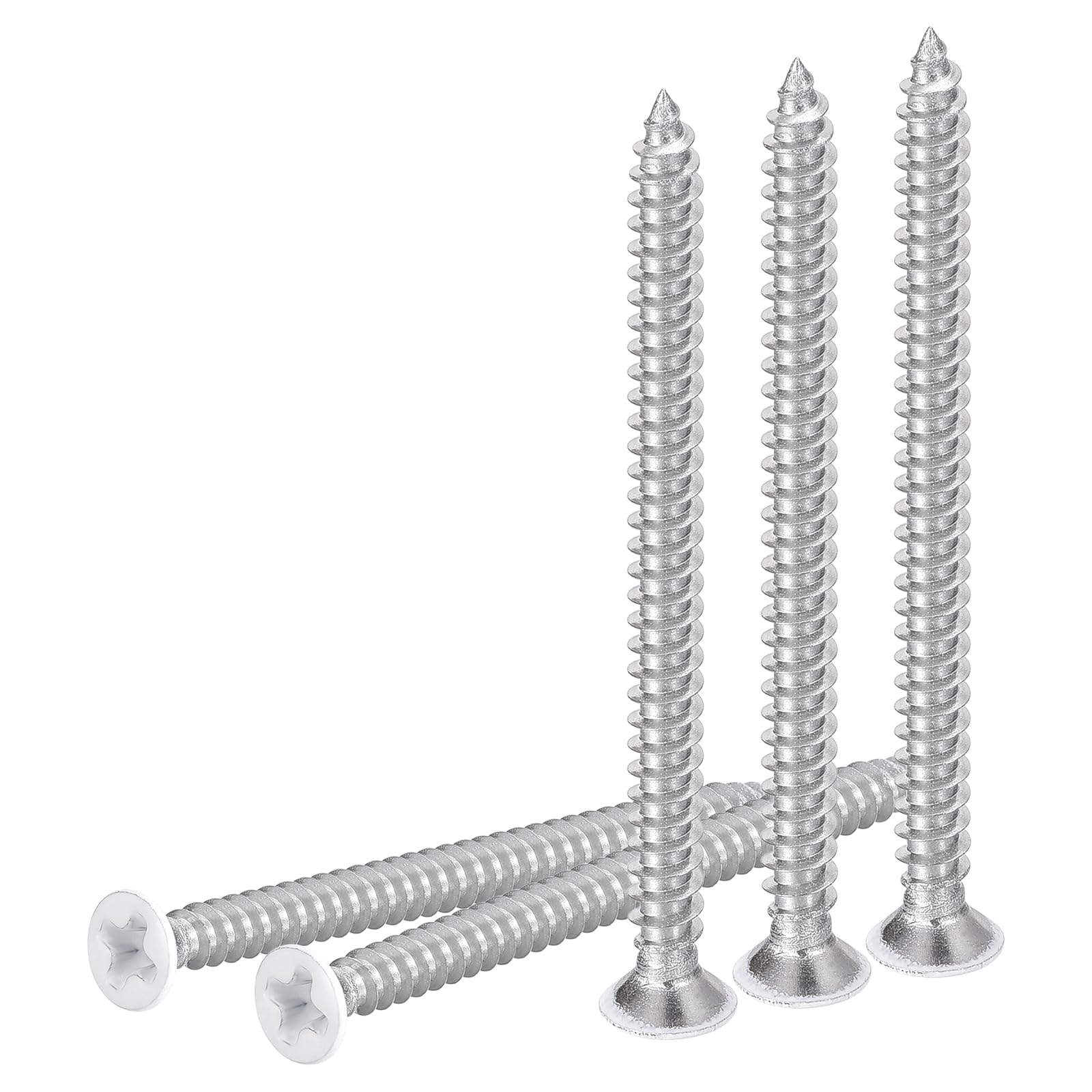 DTGN 25Pcs ST3.5x40mm Flat Head Wood Screws, 304 Stainless Steel White Phillips Self Tapping Screws