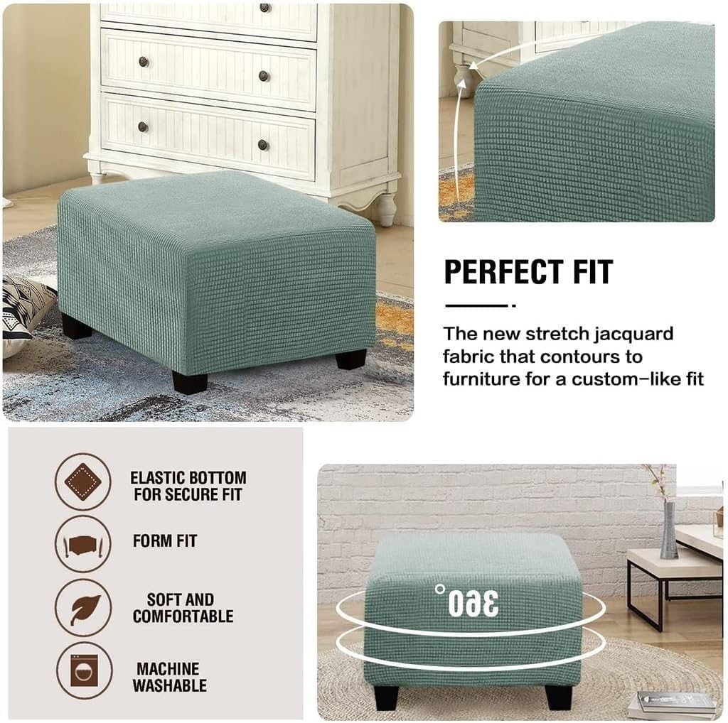 Funda de Puff Cuadrado 50x50,80x80 Elástica Otomana Funda para Taburete Plegable Suave Cubierta del Pedal con Parte Inferior Protector De Muebles para Taburete Otomano(Pea Green,50x50 cm)