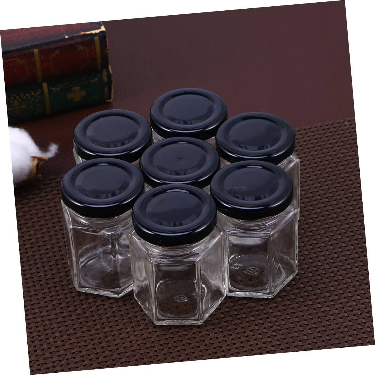 Unomor Hexagon Glass Bottles Opener 10 Pack Honey Storage Jars Sturdy Nut Container for Home Kitchen