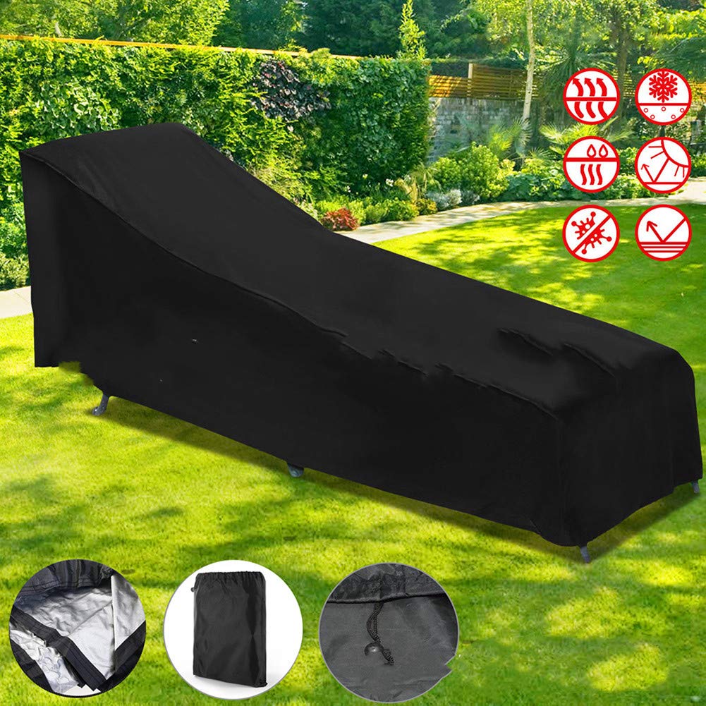 Juego de 2 fundas impermeables para tumbonas de jardín, para exteriores, tela Oxford, 208 x 76 x 41 – 79 cm, color negro