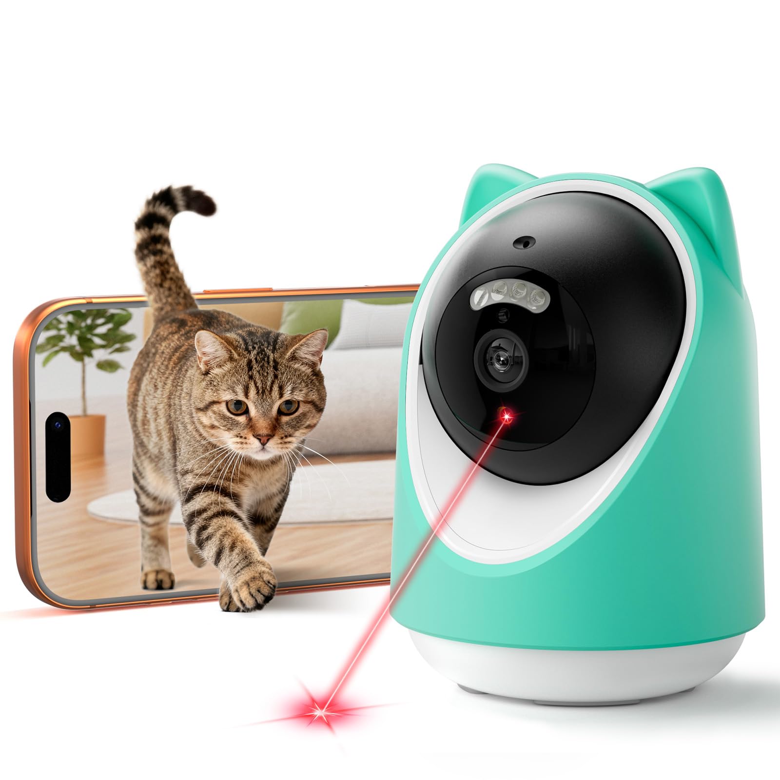 ASFSKY Katzen Kamera Pet Camera with App, Haustierkamera mit App Katzenkamera Heimtierkameras mit Auto-Tracking, Physische Abdeckung für Datenschutz, Bewegungsmelder, Nachtsicht, Audio