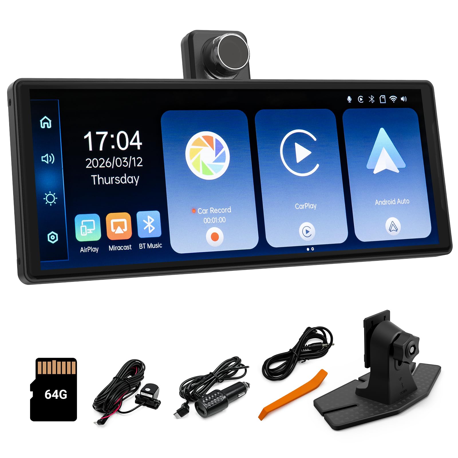Wireless CarPlay and Android Auto 10 26-inch Touchscreen 4K Dash Camera and 1080p Backup Camera Universal Portable car