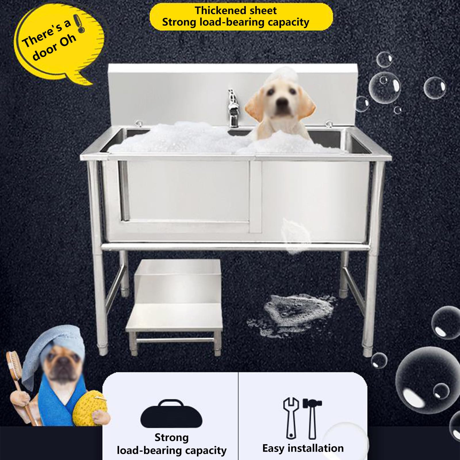 évier De Lavage Pour Chien De 119,4 Cm, Baignoire De Douche Pour Chien, Station De Toilettage Pour Chien Pour La Maison, Baignoire Professionnelle En Acier Inoxydable Pour Chien(47in/120cm)