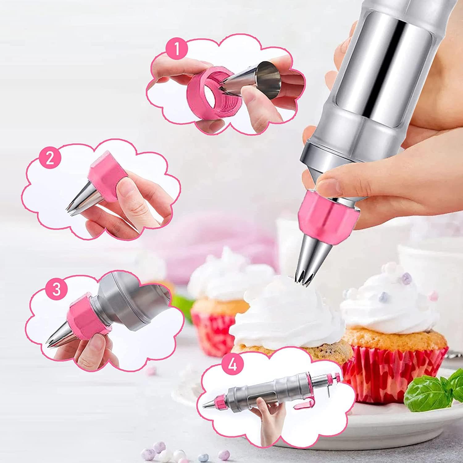 Kit Decorazione Torte 14 Pezzi In Acciaio Inox - Siringa, 6 Ugelli E 3 Raschietti - 2