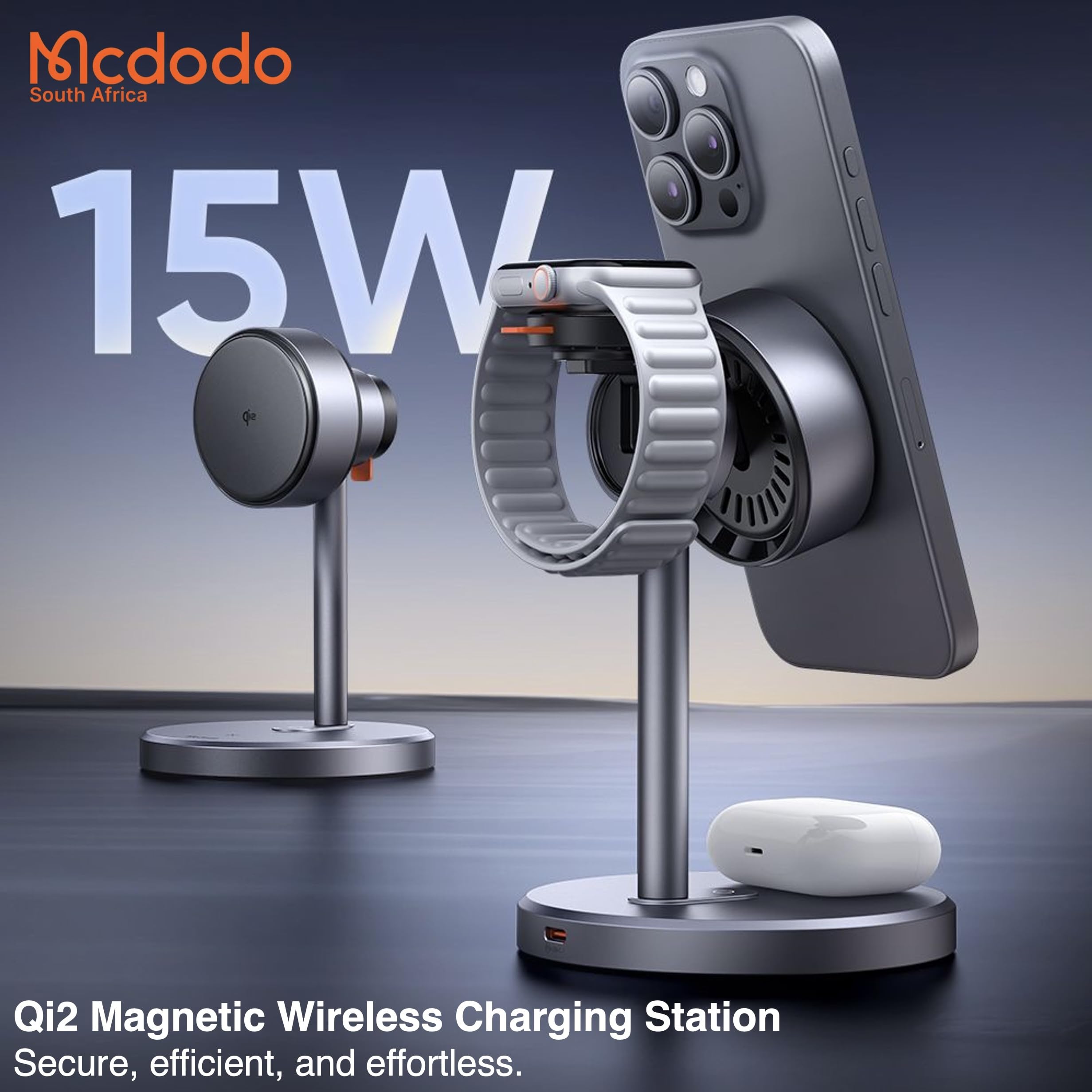 Mcdodo CH-2462 3in1 15W MagQ Qi2 Magsafe iPhone Kablosuz Şarj Standı Siyah Ürün Görseli 2