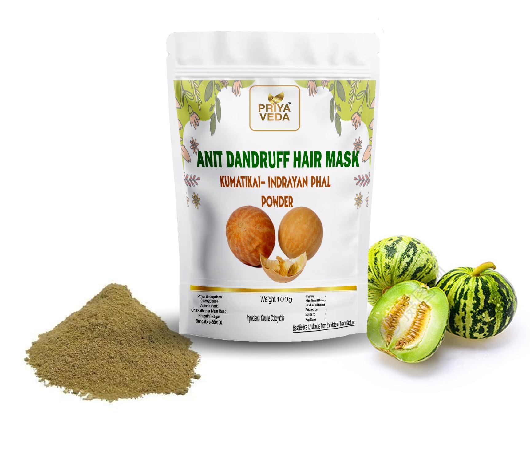 PRIYA VEDA Citrullus Colocynthis Powder for Itchy Scalp, Indrayan Phal Powder, Kumatikai Powder, 100g-image-14