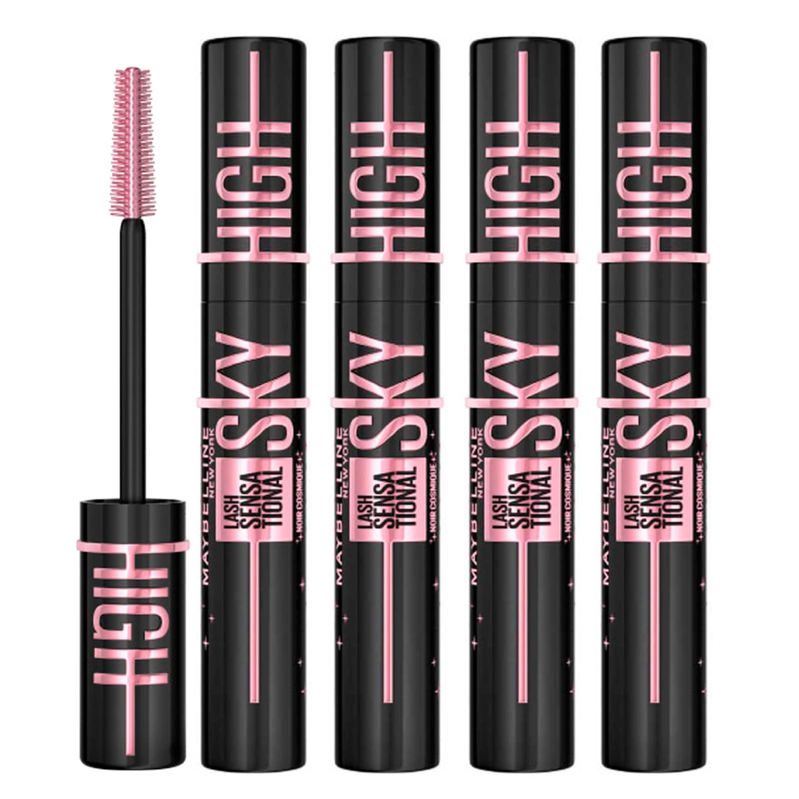 Maybelline New York Sky High Lash Sensational Mascara Volumizzante e Allungante Colore Cosmic Black con Scovolino Flessibile per Ciglia Lunghe Definite e Piene - 4 Cosmetici