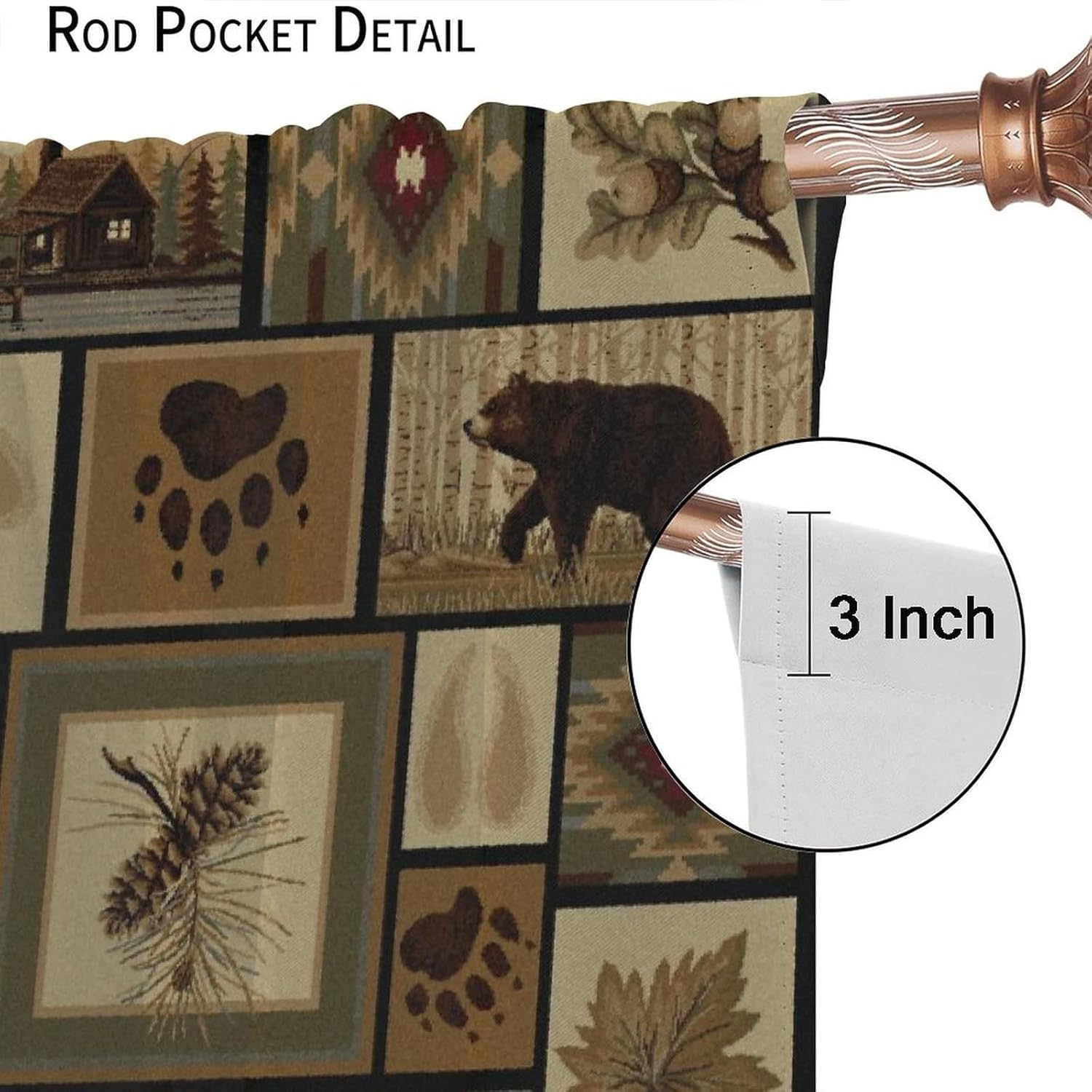 Vintage Country Lodge Kitchen Curtains,Rustic Bear Deer Plaid Splicing Room Darkening Door Window Rod Pocket Curtain for Living Room Bedroom Decor W42xL45in