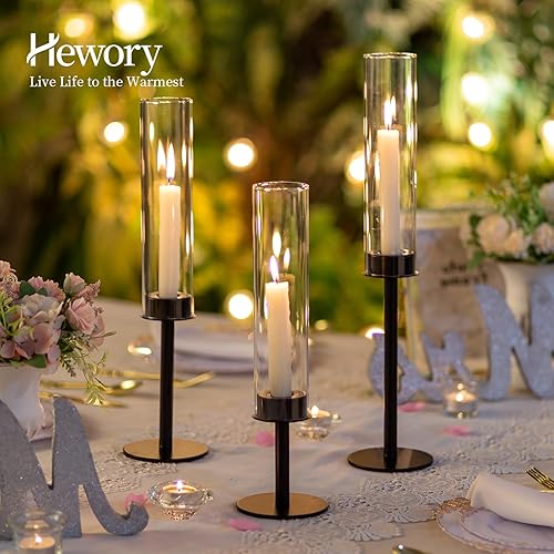 Miniatura 10 de Hewory Portavelas dorados para huracán, 6 portavelas de palo, candelabros, portavelas cónicos con cubierta de vela de vidrio para mesa de boda,