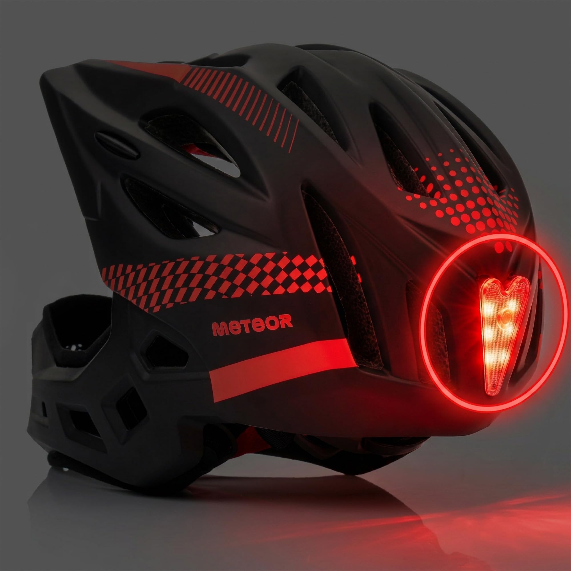 meteor Casque VTT vélo Enfant intégral 2 en 1 Full Face feu LED dès 3 Ans | Lupus casque vélo enfant full face 2 en 1 mentonnière amovible + feu LED - dès 3 ans - EN 1078