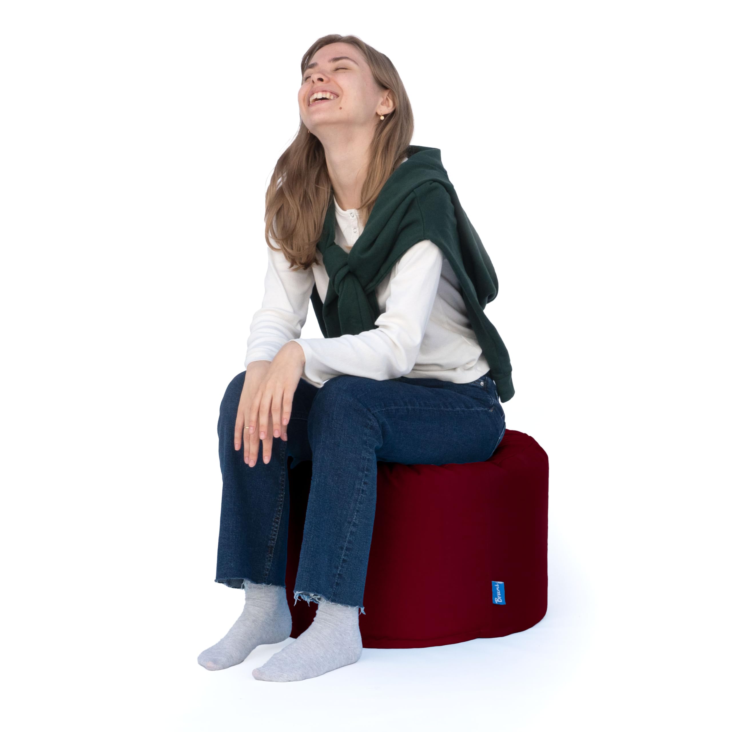Bruni Pouf Rotondo L Bordeaux – Pouf poggiapiedi per interni ed esterni, Sgabello a sacco con imbottitura in perle EPS, Cuscino rotondo da Yoga e meditazione, Fodera lavabile