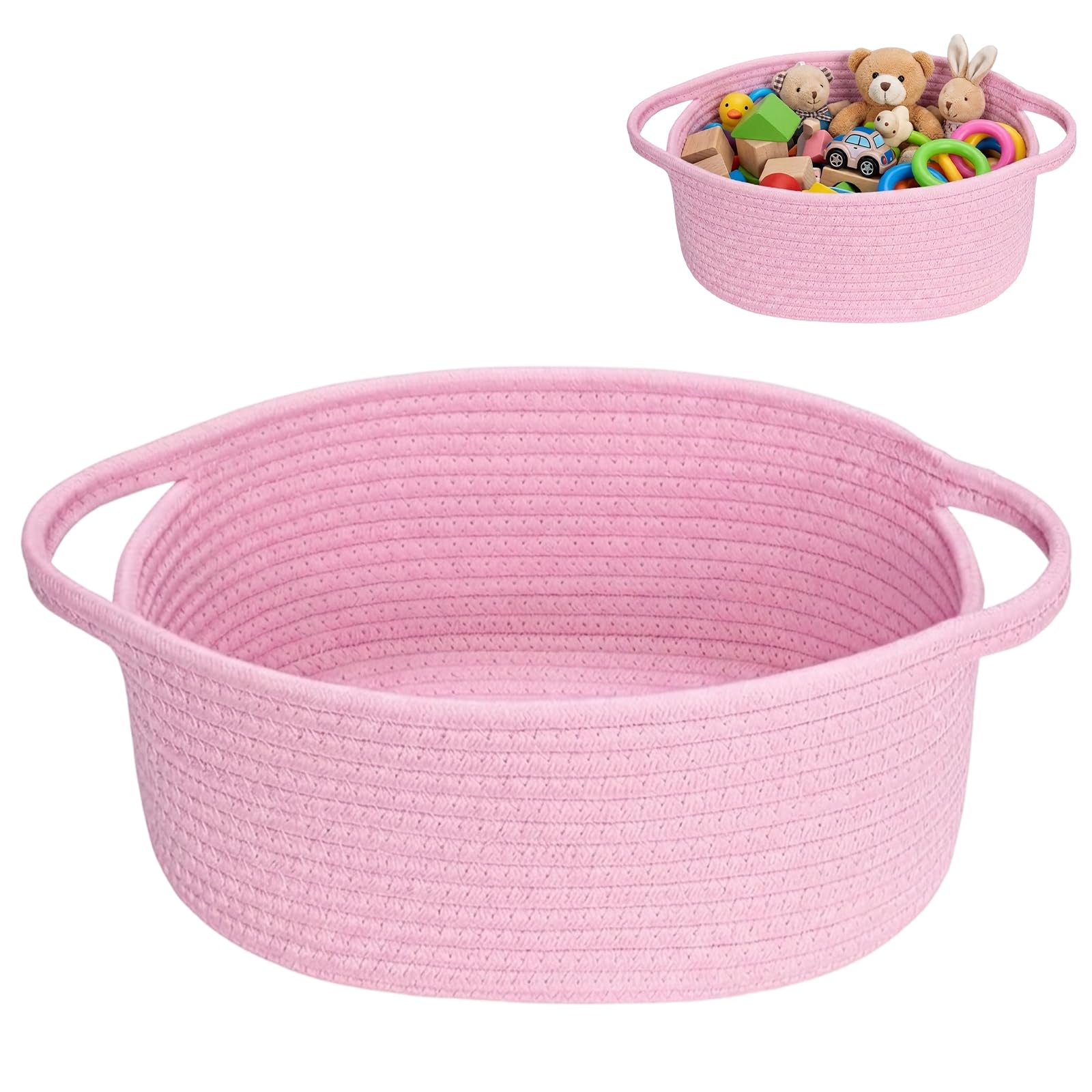 Pink Storage Baskets, Large Woven Storage Basket with Handle, Cotton Rope, Home Decor, Decorative Gift Baskets, Versatile Organizer for Pet Toy, Blanket, Books, Shoes