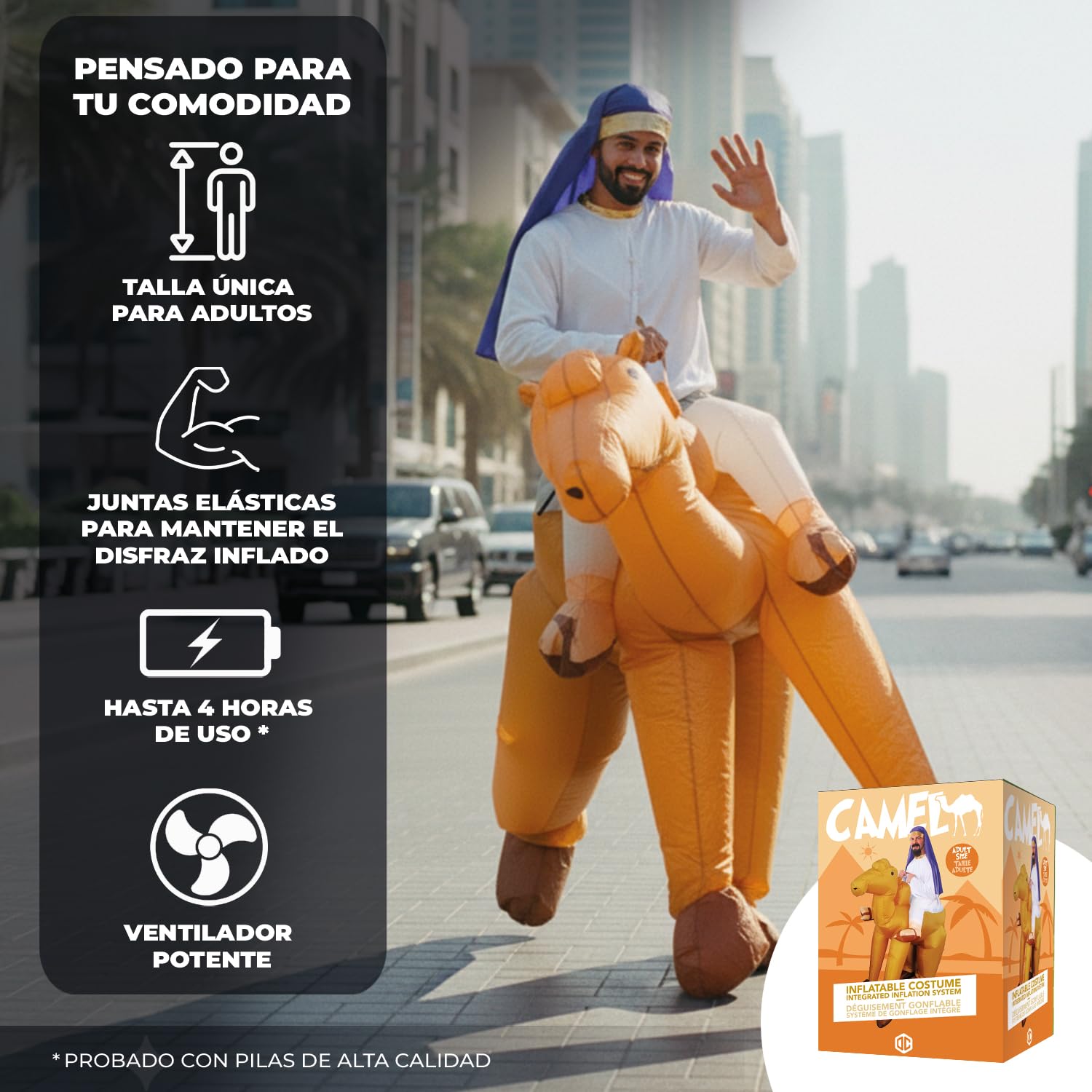 AirSuit® Disfraz de Camello Inflable | Traje Peculiar | Tamaño Adulto 160 a 190cm | Poliéster Cómodo | Resistente | Sistema de inflación Incluido | OriginalCup®