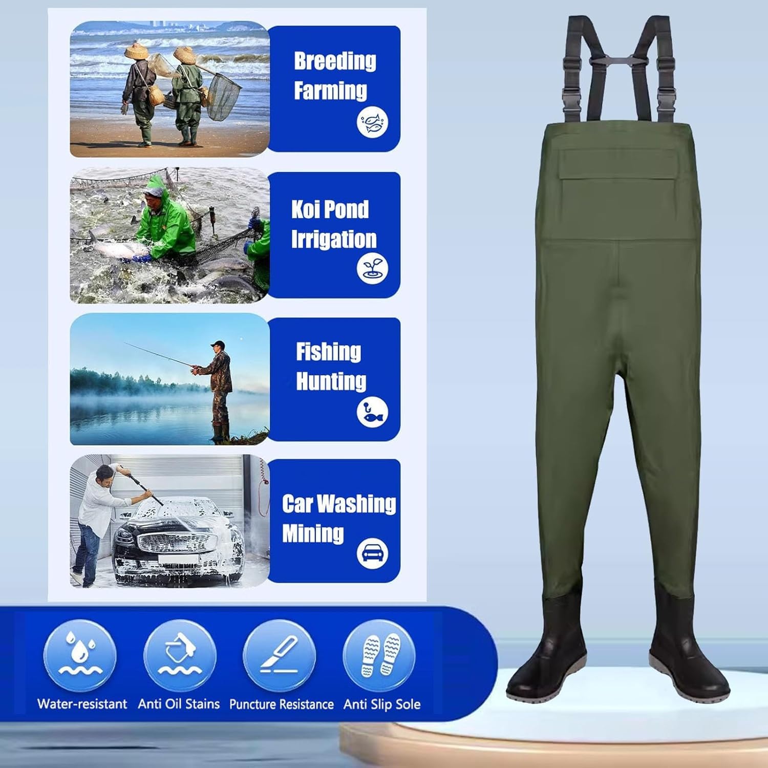 Wodery na klatkę piersiową Wodery na biodra Nylonowe buty do bioder dla kobiet, gruba podeszwa z wołowiny, lekkie, wodoodporne buty(Green,7.5)