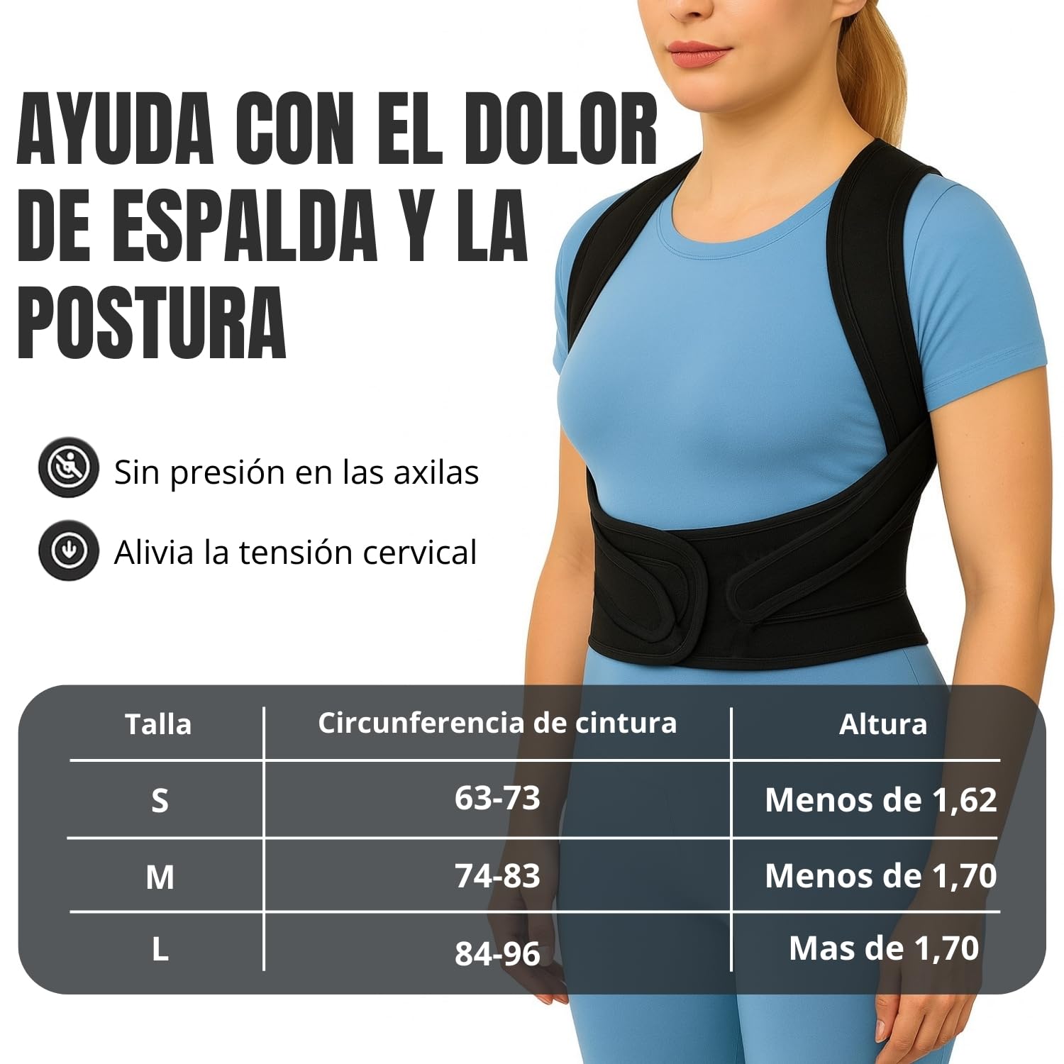 Roar® Corrector de postura de espalda, rectificador, ayuda a mantener la espalda recta, mejora la postura de cuello y hombros (L)