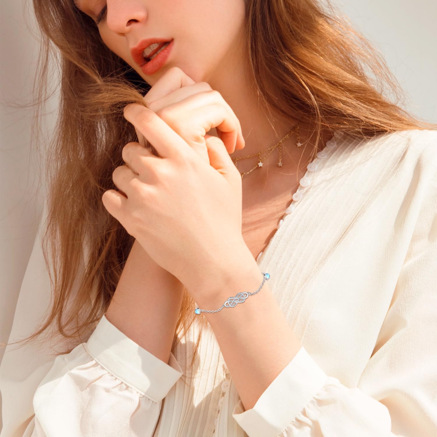 Infinity Bracelet for Women 925 Sterling Silver heart Shaped Moonstone Adjustable Bracelet Infinity Jewelry Birthday Christmas Valentine’s Day Mother's Day Gifts for Mom Women - Image 5