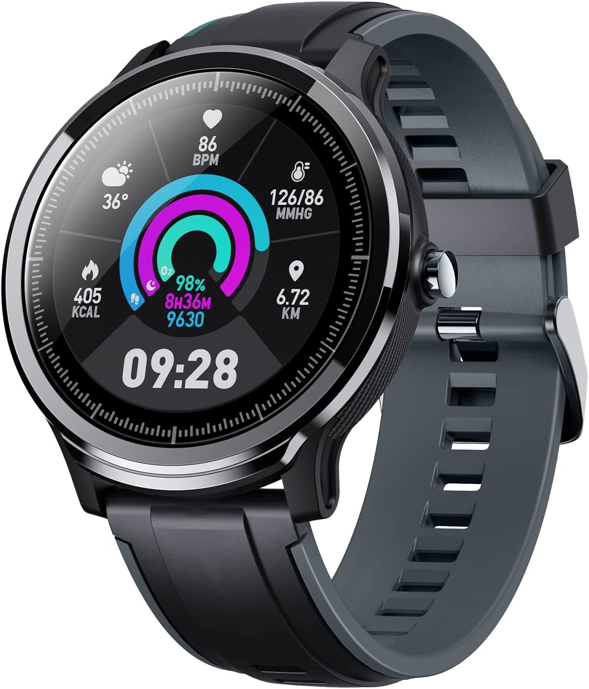 Ace Metal Smart Watch Full Touch Fitness Tracker Blood Pressure Blood Oxygen Heart Rate Monitor Waterproof Exercise Smartwatch for iPhone Samsung Android (Steel Grey)