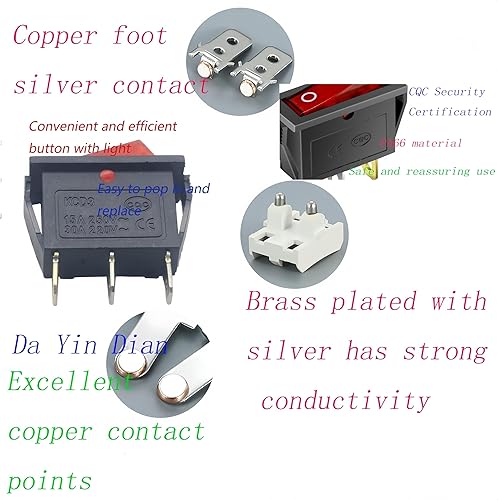 Miniatura 3 de Interruptor basculante iluminado rojo de 3 pines y 2 posiciones para amoladora de escritorio, chimeneas eléctricas, lámpara de neón,