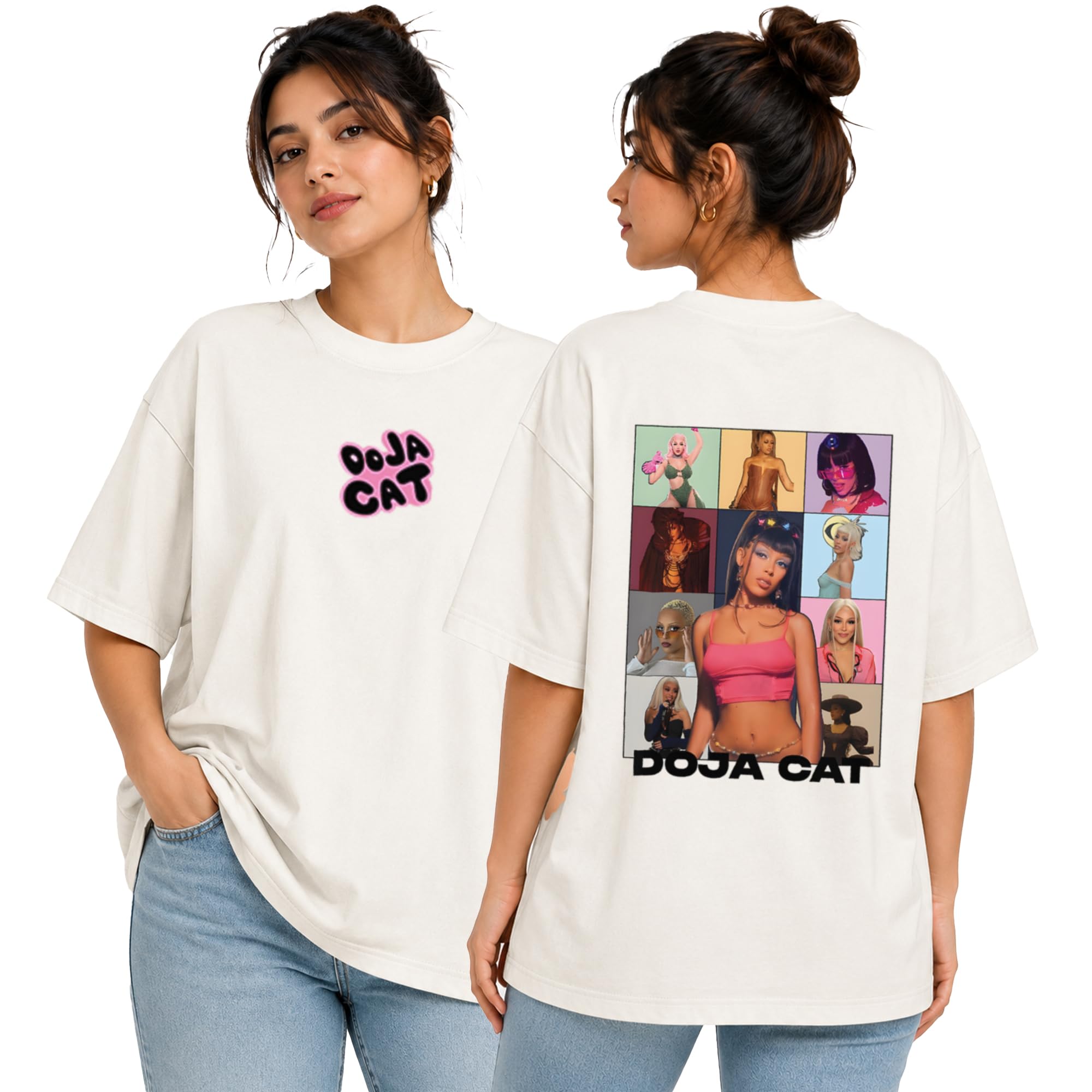 abhimanyu style Doja Cat Oversized OffWhite Tshirt for Women and Men Music Fan Drop Shoulder Unisex Baggy Loose Fit Cotton T-Shirts-picture-41