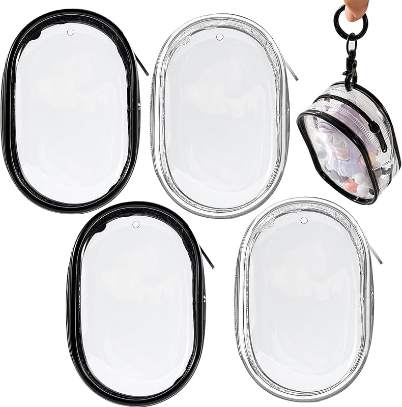 Arvintas Kit com 4 Necessaires Transparentes Pequenas com Zíper, Preta e Branca, Sem Ganchos