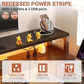Aheaplus L Shaped Desk with File Drawer, 72.8 Reversible L Shaped Computer Desk with Power Outlet & LED Strip, Gaming Desks with Long Monitor Stand, Corner Office Desks with Storage Shelf, Black