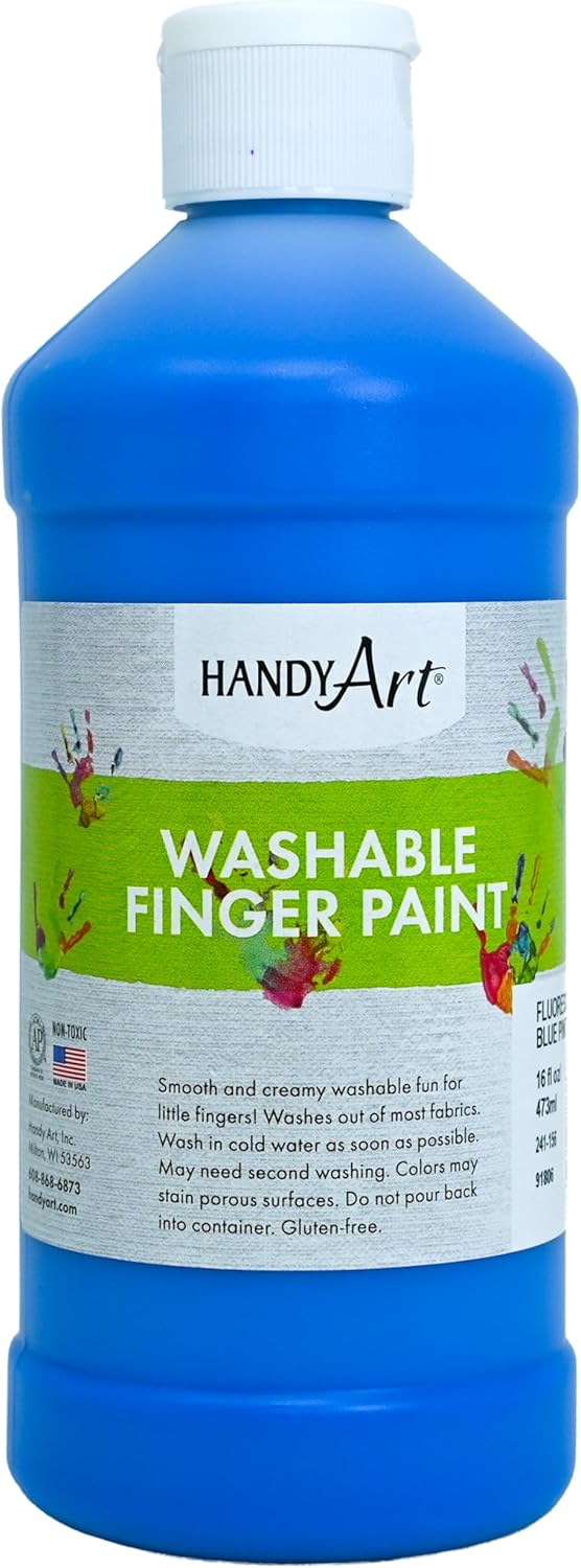Handy Art Washable Finger Paint, Set of 6 Colors, 16 oz Bottle, Easy Clean Up, Sensory Paints for Fingers & Hand Prints, Ages 3 & Up, Safe for Kids & Toddlers, AP Certified Non-Toxic, Made in USA