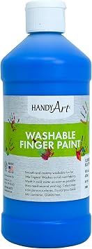 Handy Art Washable Finger Paint, Fluorescent Blue, 16 oz Bottle, Easy Clean Up, Sensory Paints for Fingers & Hand Prints, Ages 3 & Up, Safe for Kids & Toddlers, AP Certified Non-Toxic, Made in USA