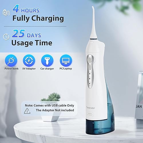 Miniatura 3 de Hilo dental TOVENDOR eléctrico para agua irrigador bucal dental inalámbrico 3 modos 3 puntas para higiene familiar 101 onzas hilo dental impermeable